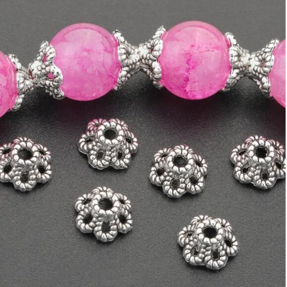 Flower Bead Caps, 6mm Vintage Hollow Floral Spacer Beads Caps Zinc Alloy 20 pc - Picture 2 of 4